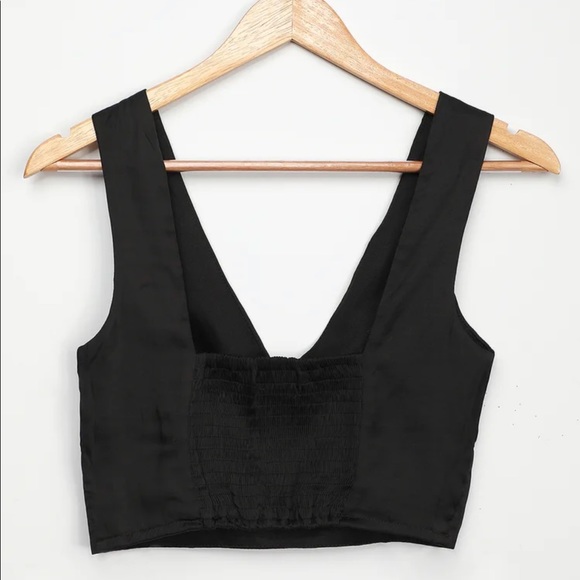 Lulus Black Satin Crop Top - Picture 2 of 2